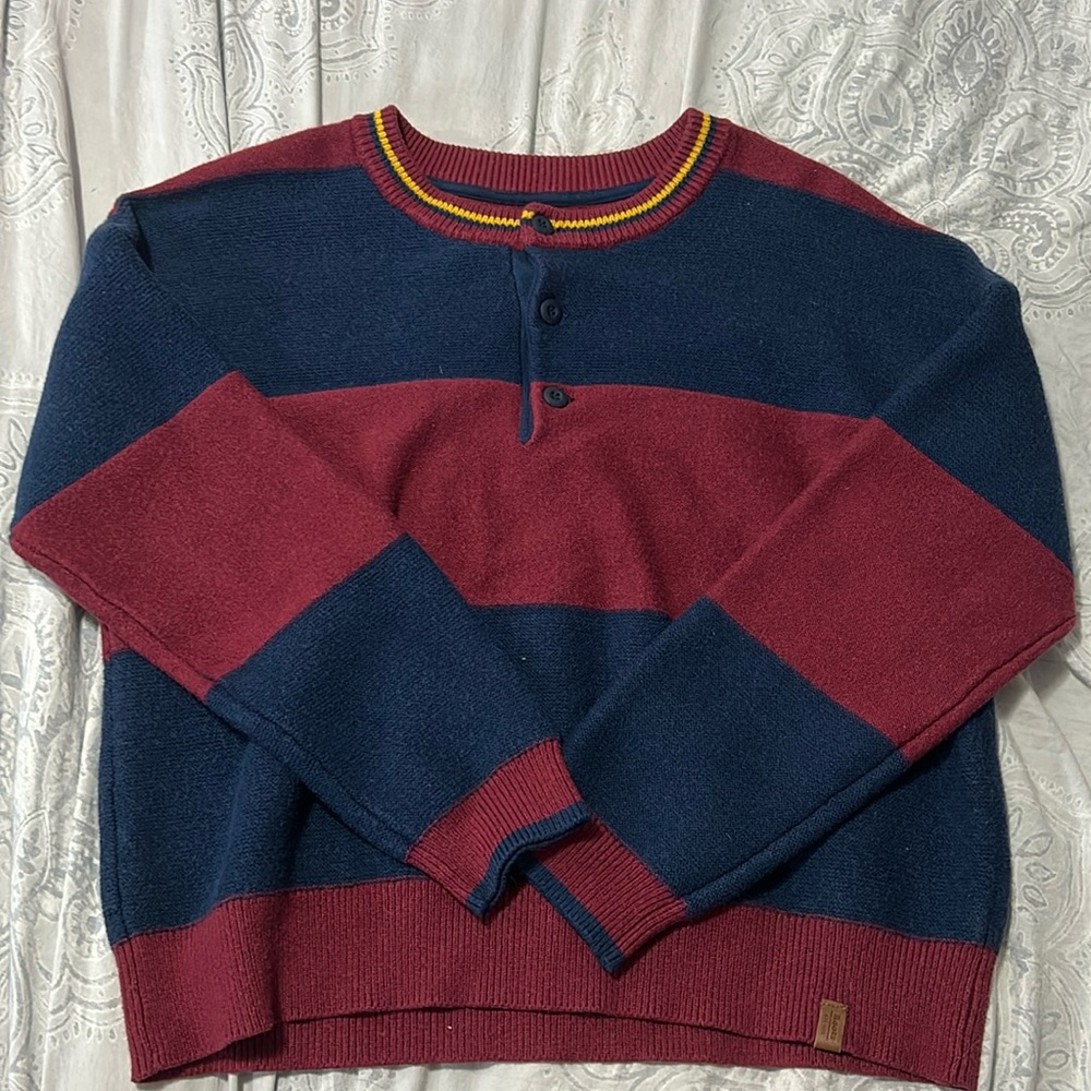 🦫roots red and blue striped cardigan